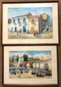 Rosendo Lendio (Peruvian, contemporary), street scenes in Lima, South America, watercolours, signed,