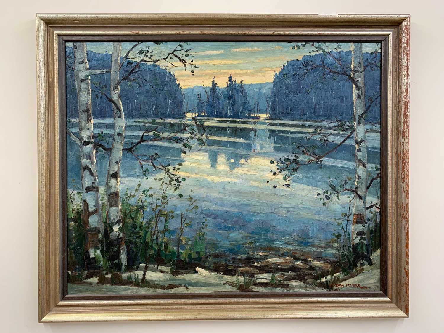 Daniel J. Izzard (Canadian, early 20th-early21st century) lake scene, oil on board, signed and dated