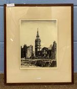 Henry George Rushbury RA KCVO (British 20th century) St Mary-Le-Bow, drypoint etching, signed in