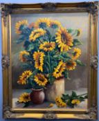 Kevin Curtis (British, contemporary), Sunflowers, oil on board, signed, approx 29x24ins, framed
