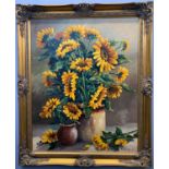 Kevin Curtis (British, contemporary), Sunflowers, oil on board, signed, approx 29x24ins, framed