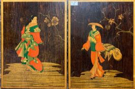 A Pair of Late 19th Century Japanese figures in traditional dress, hand painted / varnished on
