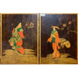 A Pair of Late 19th Century Japanese figures in traditional dress, hand painted / varnished on