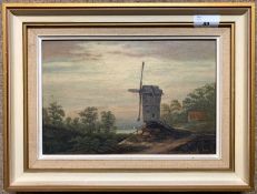Manner of Jacob Ruisdael (Dutch, 17th century) A windmill overlooking sailboats in the distance, oil