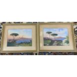 A pair of circa 20th century, gouache on paper Japanese coastal scenes, unsigned, framed, mounted