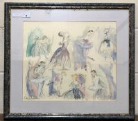 Patricia Thompson (British, Contemporary), 'Ballerina Sketches', watercolour, signed. Framed and