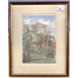 Micheal Barnard (British, 20th century), Lewes Castle, ink and watercolour on paper, signed and