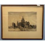 Henry George Rushbury RA KCVO (British, 20th century) St Pauls Cathedral, drypoint etching,10x15