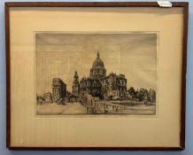 Henry George Rushbury RA KCVO (British, 20th century) St Pauls Cathedral, drypoint etching,10x15