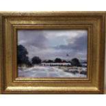 James J Allen (British, Contemporary), Winter near Stalham, Norfolk, oil on board, signed, 4.5x6.