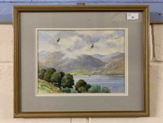 Bruce Henry SWLA (British, contemporary), Buzzards over Crummock Water, Cumbria, watercolour on