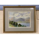 Bruce Henry SWLA (British, contemporary), Buzzards over Crummock Water, Cumbria, watercolour on