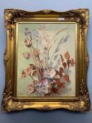 Ruby Hunt (British, 20th century) floral still life, oil on board, signed, 19x15ins, framed.