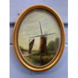 Leslie W. Lang (British, 20th century), windmill and wherry, gouache, signed,8.5insx6ins, oval