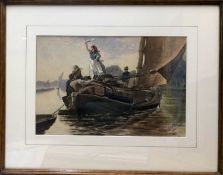 J.W. Dalton (British,19th Century), A wherry in full sail with figures aboard, watercolour, signed