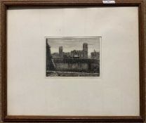 Esme Currey (British, 20th Century), Off Ebony Square, etching on paper, signed, 5x7ins, framed