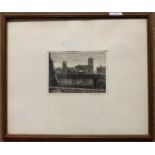 Esme Currey (British, 20th Century), Off Ebony Square, etching on paper, signed, 5x7ins, framed