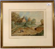 G.R. Wheeler, rural landscape and cottage, watercolour on paper, signed, 9x11ins, framed and