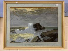 Style of Franz Bischoff (Austrian, Late 19th/Early 20th Century ) waves along a rocky outcrop,
