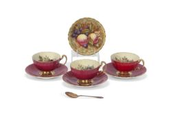 3 Aynsley Cups and Saucers by Bailey all decorated with roses and signed by Bailey together with a