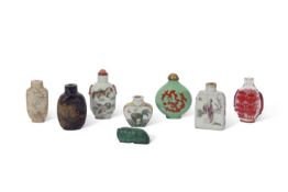 Miscellaneous lot of Chinese scent bottles including a porcelain example with pair of doves and