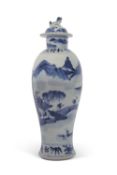 Chinese porcelain vase and a cover finely decorated in blue and white with a landscape design with