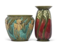 Minton Secessionist vase together with a Minton Secessionist jardiniere (crack to rim) (2)