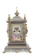 Good quality late 19th/early 20th century mantel clock, set in architectural metal and gilt