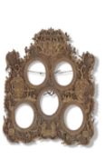 Late Qing dynasty carved wooden photo frame with 5 oval panels surrounded by foliate scrolls and