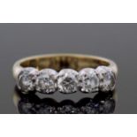 Five-stone diamond ring featuring five round brilliant cut diamonds, total wt approx 1ct, size O,