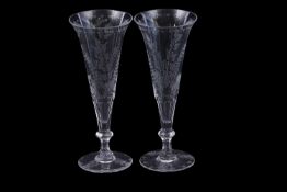 Pair of champagne flutes by William Yeoward engraved with the fern pattern (2), 23cm high