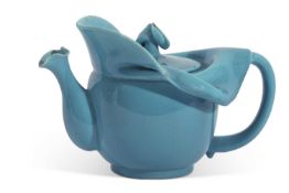 Clement Massier Juan Golfe Art Nouveau tea pot, petal shaped with turquoise glaze