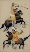 Indian School, 19th Century, An equestrian portrait of a young man wielding a spear (4x2"), together