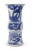 Chinese porcelain vase of Yan Yan form, finely painted in underglaze blue with Chinese figures above