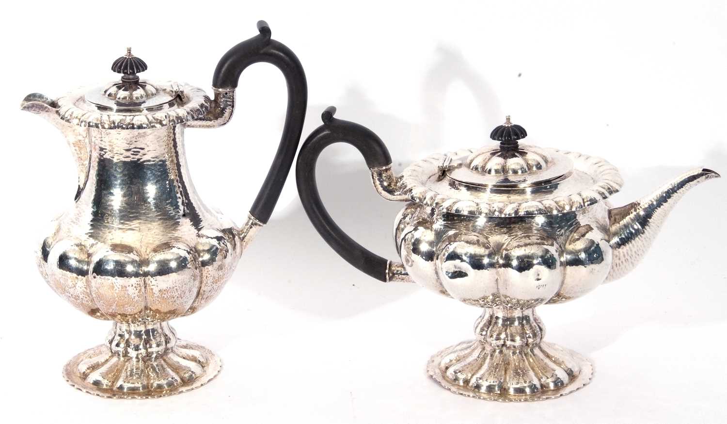 Fine Arts & Crafts style six-piece tea set of multi-lobed circular baluster form comprising tea - Image 5 of 13