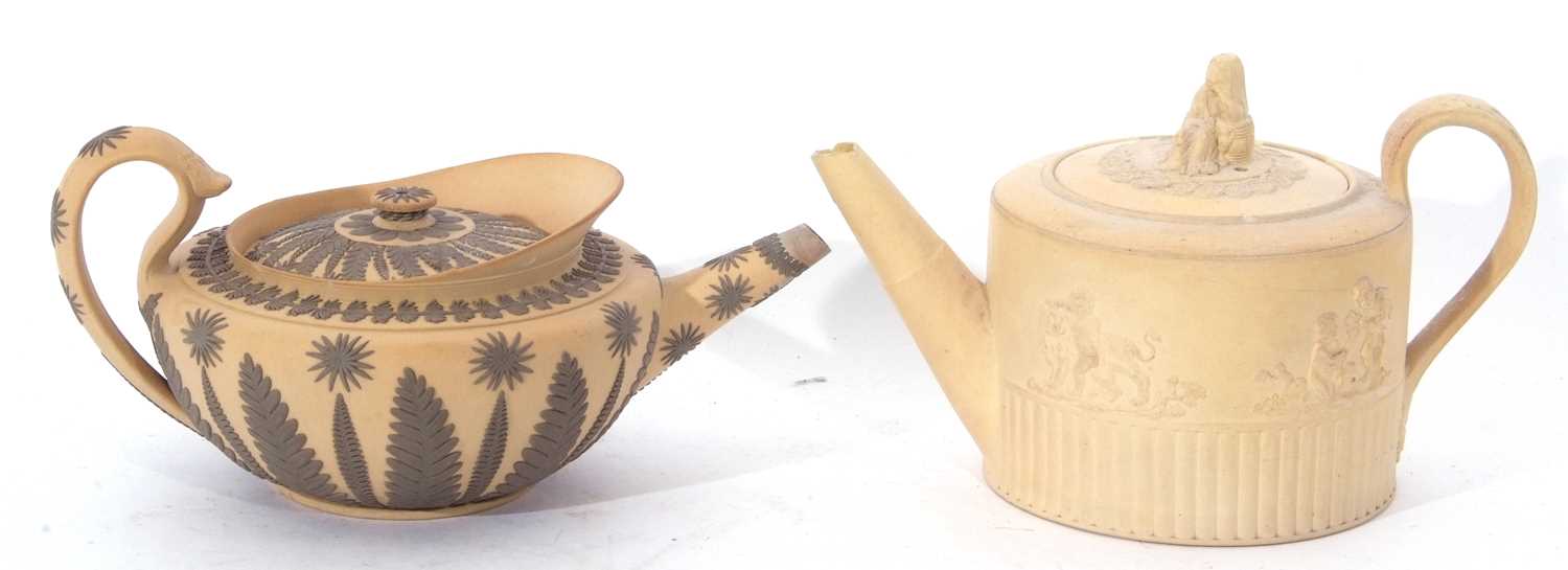 Wedgwood 19th century drabware tea pot, together with a further cane ware example, one impressed ' - Image 5 of 8