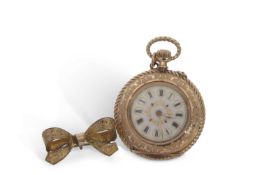 Last quarter of 19th/1st quarter of 20th century ornate 14k gold cased fob watch, having gold