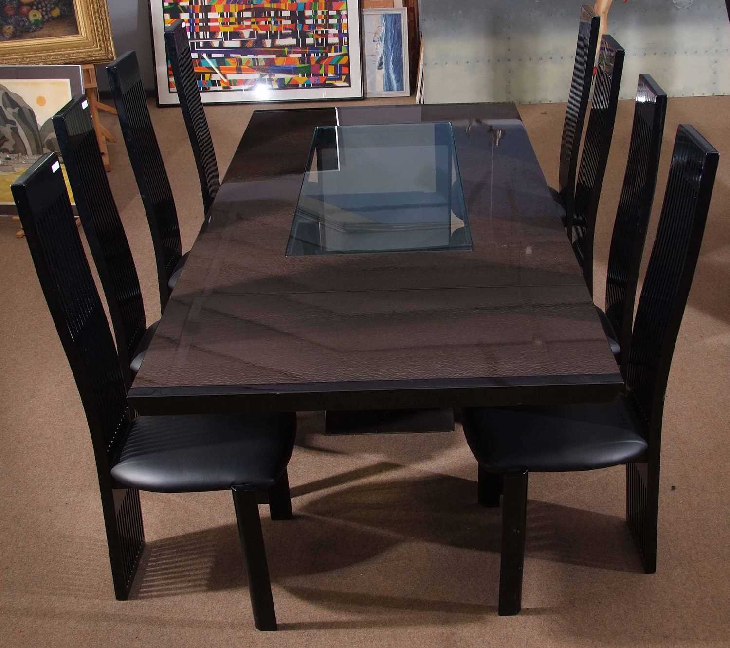 Constantini Pietro, contemporary rectangular dining table with inset glass centre together with - Image 2 of 3