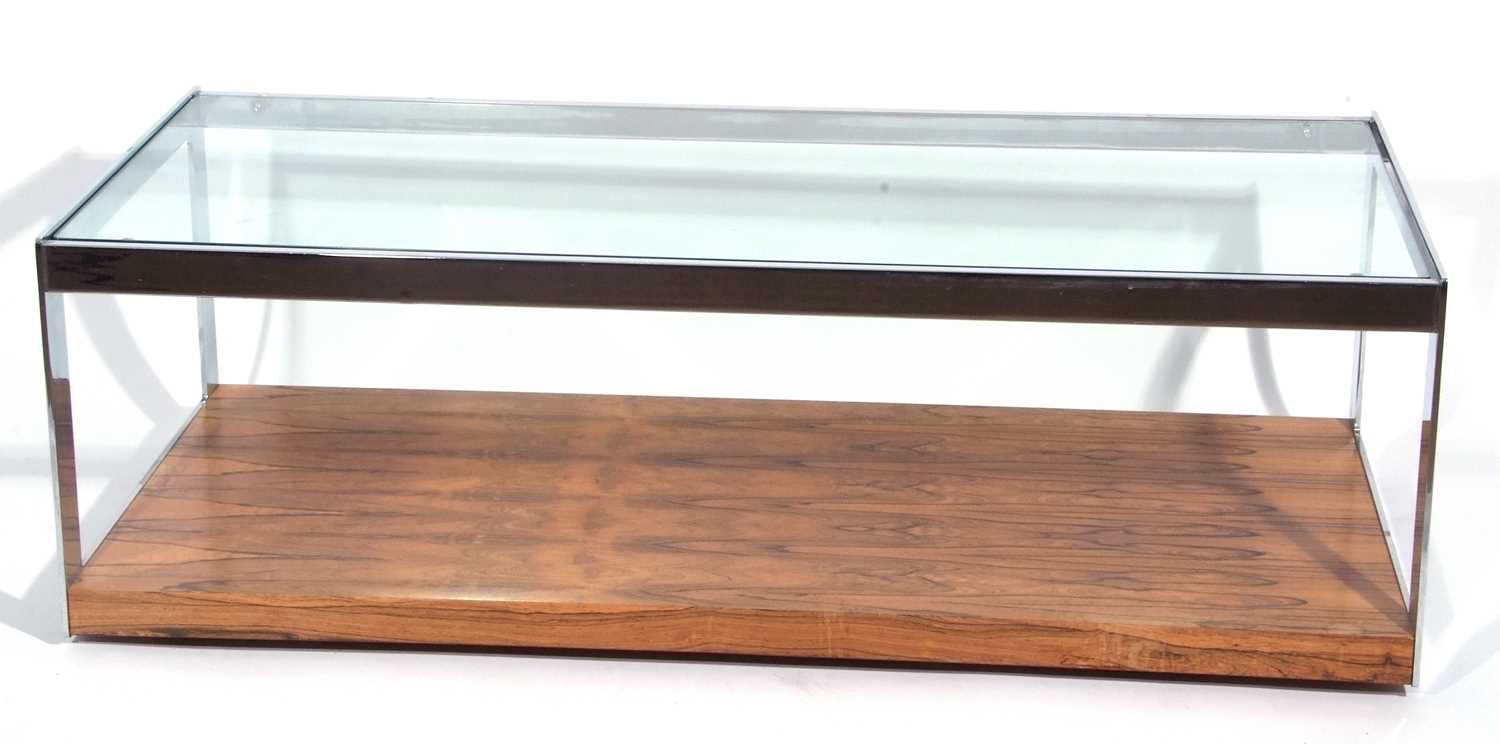 A Merrow Associates rosewood veneered chrome framed and glass topped coffee table 122cm wide - Image 2 of 3