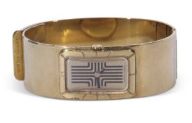 Ladies last quarter of 20th century designer type gold plated bangle watch, French made by Lanvin,