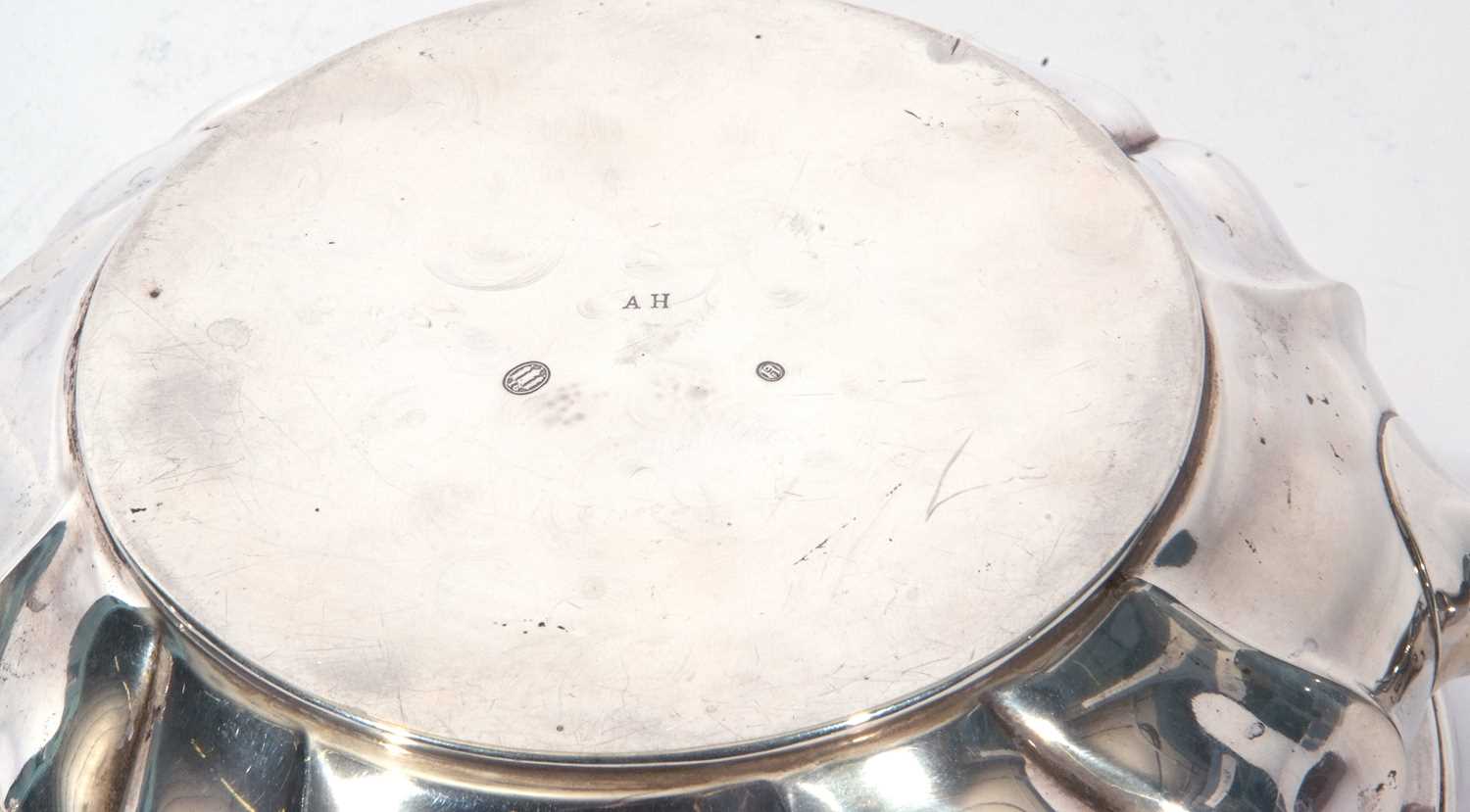 Early/mid-20th century Danish silver flambe or serving lidded pan with treen handle, the pan - Image 9 of 9