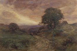 Arthur Wilde Parsons (British, 1854-1931), Figures along a rural path at dusk, watercolour, signed.