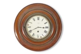 A late 19th century oak cased wall or mantel clock, the circular case with brass banding and easel