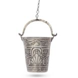 19th century Naples silver cream pail of tapering cylindrical form embossed with swag stylised