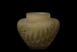 Small Galle globular glass vase, the green body acid etched with ferns, Galle signature to side, 6cm