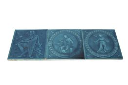 Group of three Minton tiles, 19th century, two emblematic of fire and water, and a third modelled as