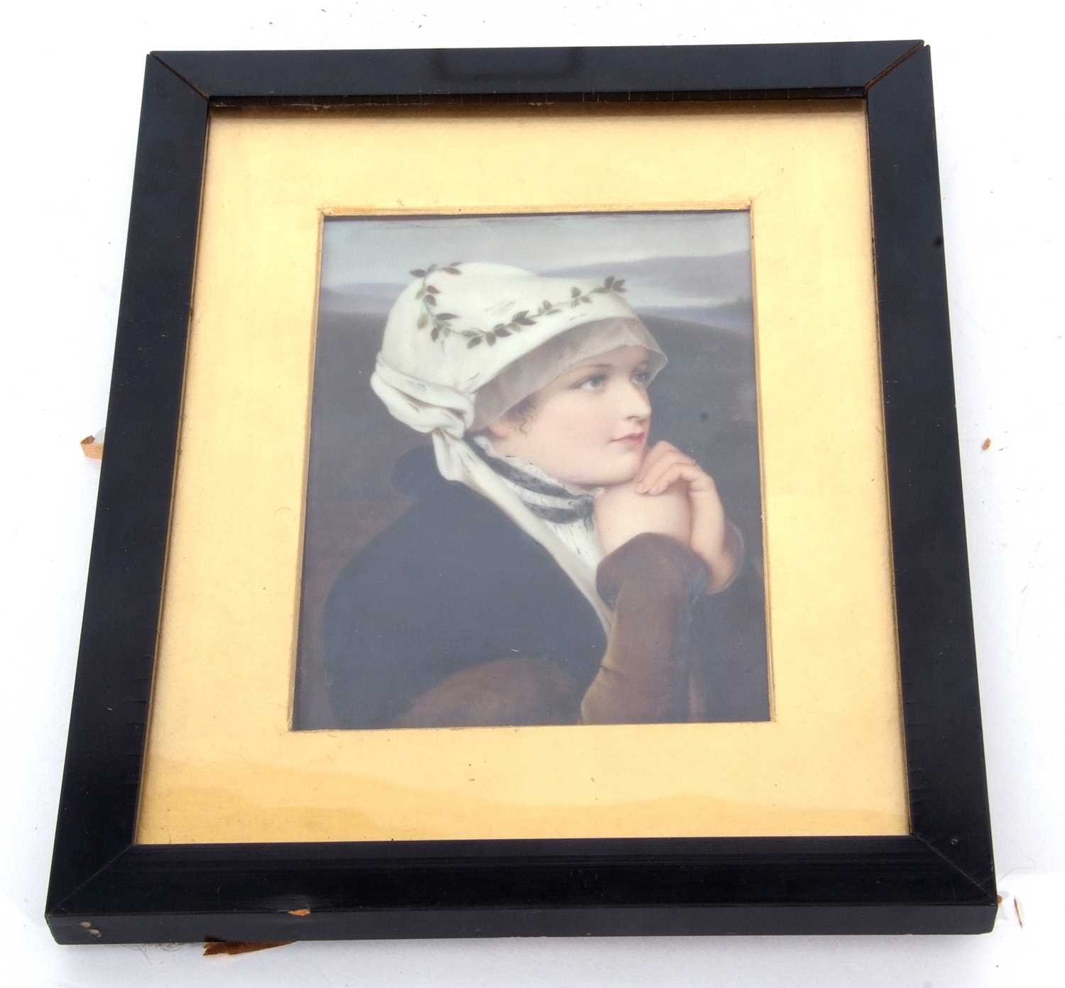 KPM style plaque finely painted with image of a young girl, label to reverse for F A Kaulbach, No - Image 6 of 6