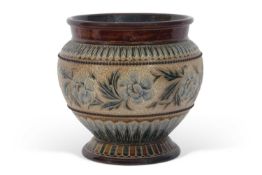 Doulton Lambeth jardiniere with incised floral decoration by Eliza Simmance, 23cm diam