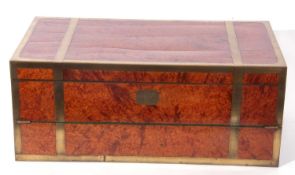 Fine Victorian burr walnut veneer and brass bound writing box of hinged rectangular form, the