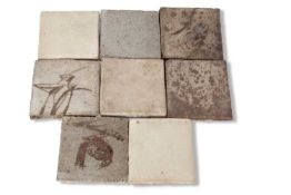 Interesting group of eight Studio Pottery tiles, one marked to the base with 'Staite Murray',